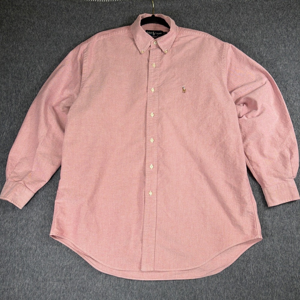 Polo Ralph Lauren Shirt Mens 16.5-33 Pink Long Sleeve Cotton Yarmouth Flesh Pony